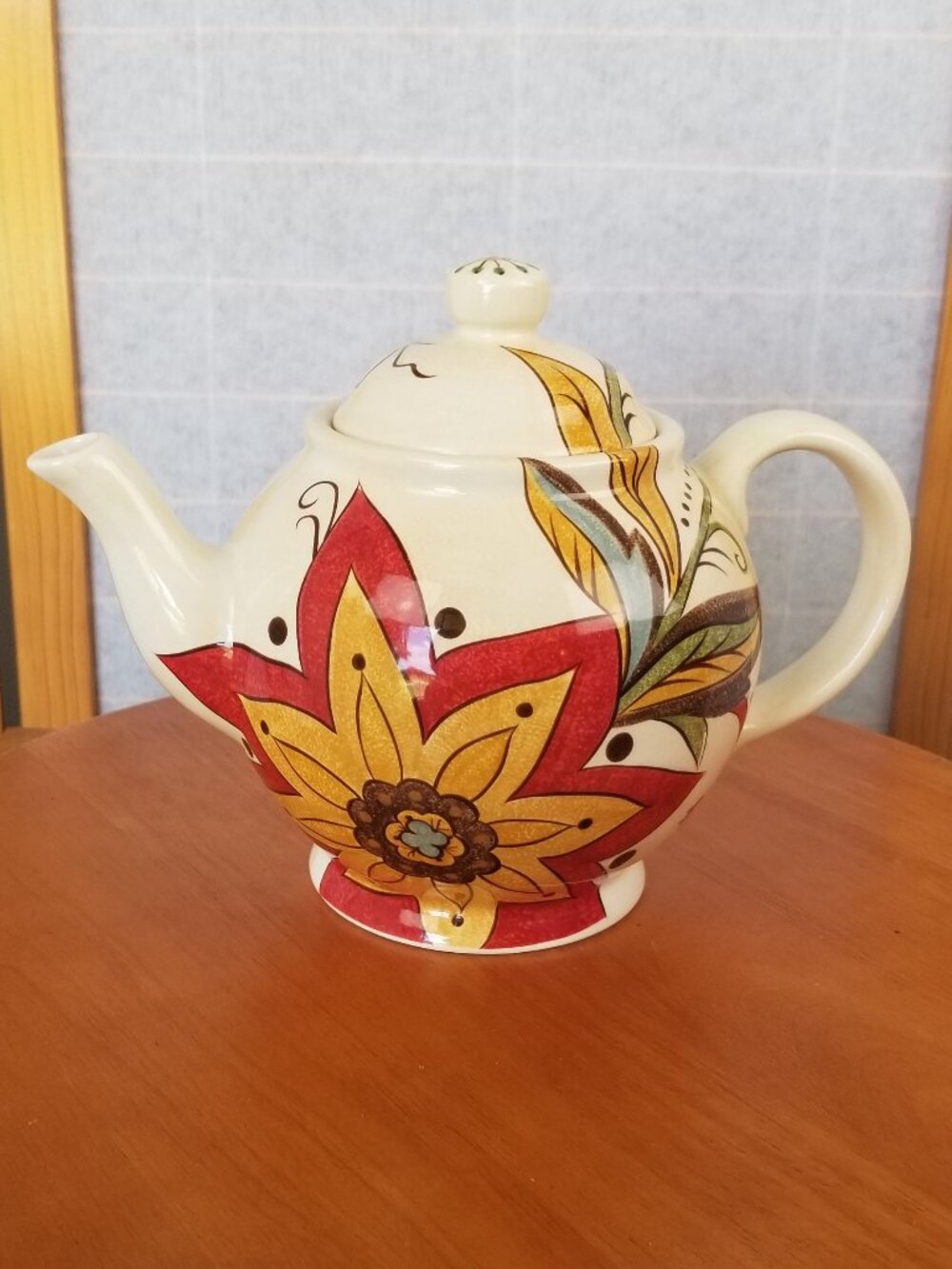 Pier 1 Teapot Carynthum Pattern Lidded Handcrafted Earthenware
